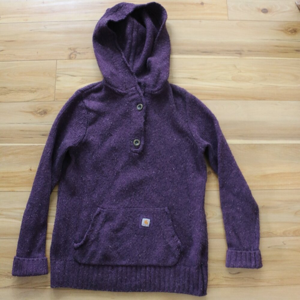 Carhartt wool mix hooded sweatshirt vintage purple women's S 4/6